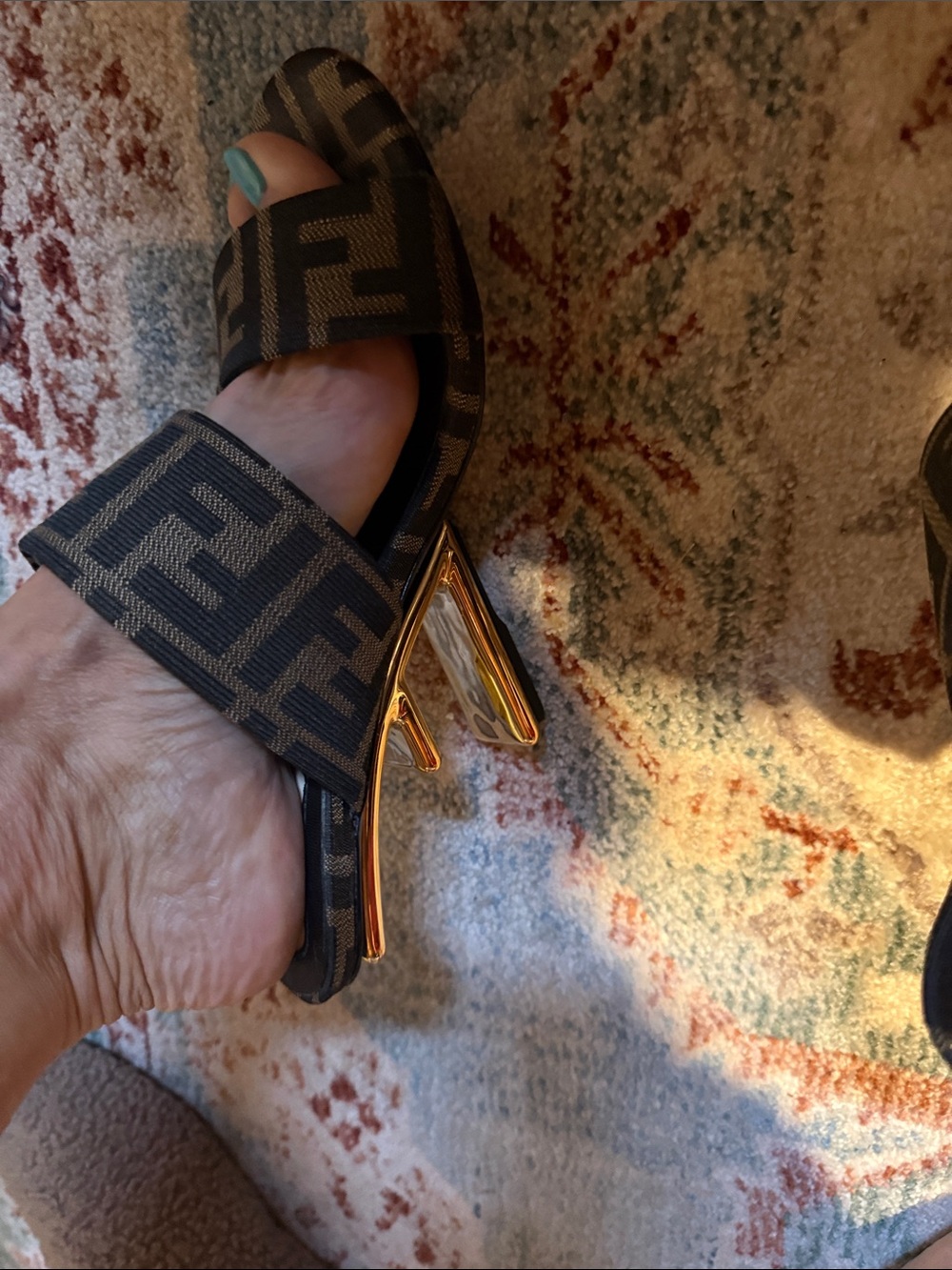 Fendi Brown & Black FF Logo Slide Mules - Picture 2 of 5